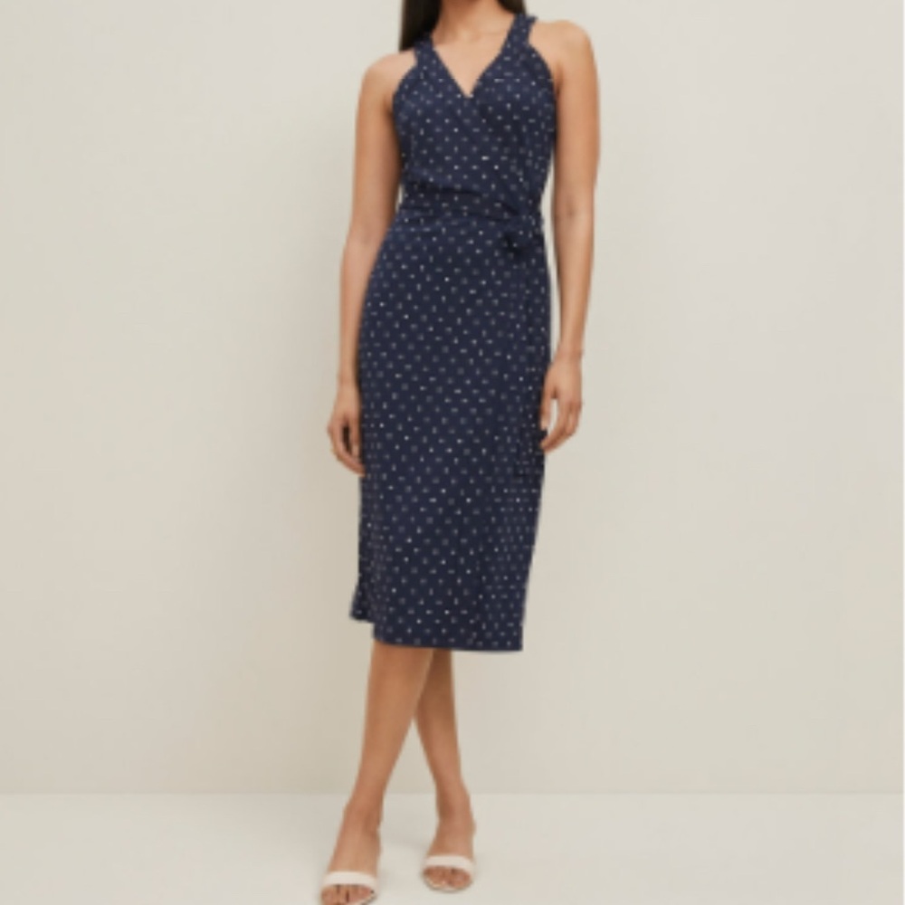 Ann Taylor Navy and White Polka Dot Dress